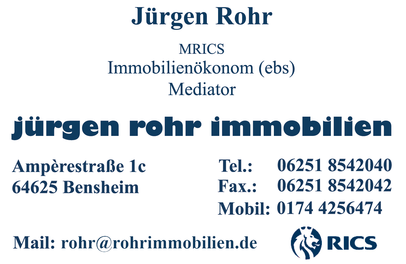 Jürgen Rohr Immobilien - Amperestrasse 1c 64625 Bensheim - 062518542040 - 01744256474